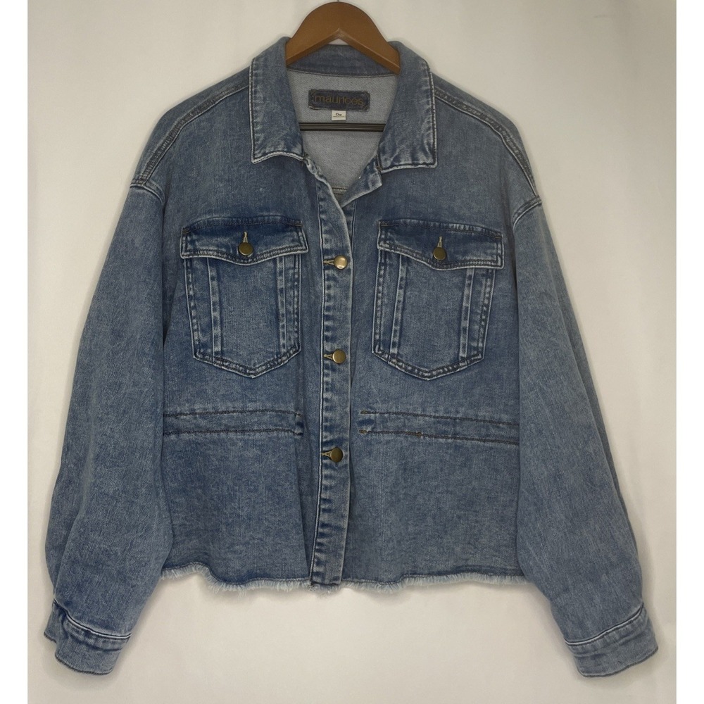 Womens Jean Jacket Plus 0X Denim Cowgirl Maurices Cinch Waist Stretch Raw Hem